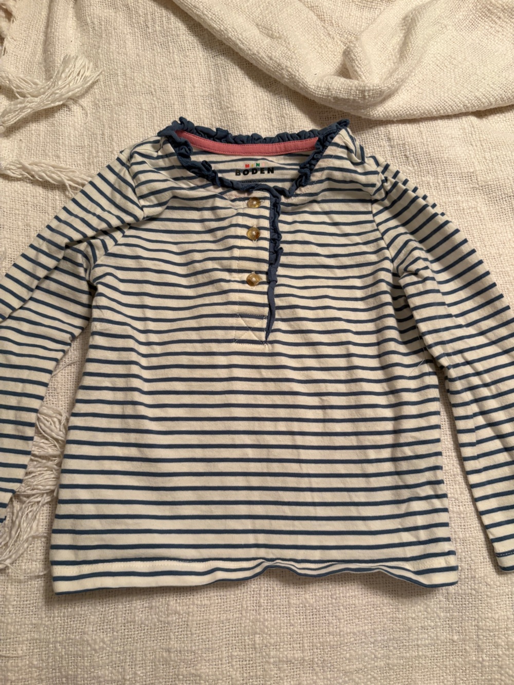 Mini Boden Girl’s Navy Stripe Long-Sleeve Henley Shirt size 3-4